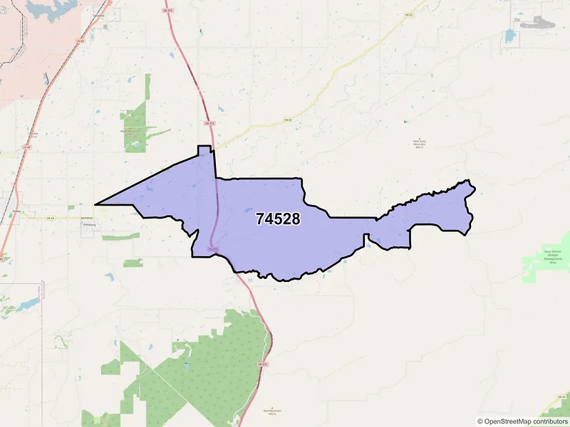 Map of Blanco, Oklahoma and ZIP codes