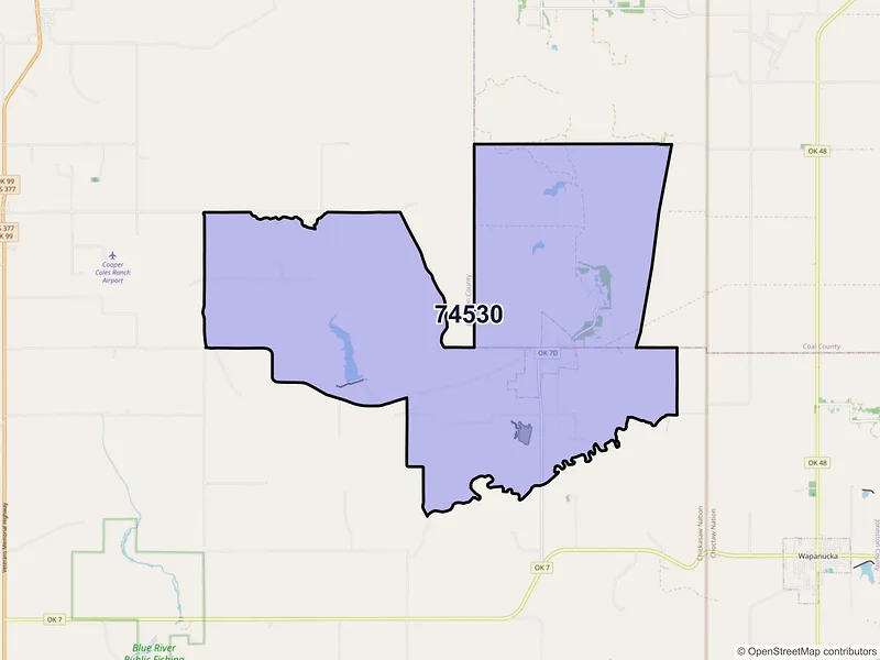 Map of Bromide, Oklahoma and ZIP codes