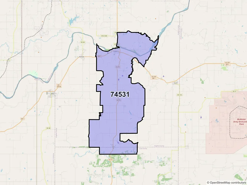 Map of ZIP Code 74531 — Calvin, OK