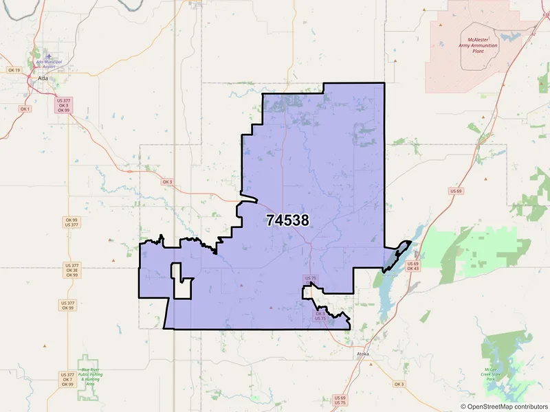 Map of ZIP Code 74538 — Coalgate, OK