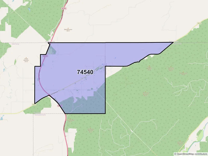 Map of ZIP Code 74540 — Daisy, OK