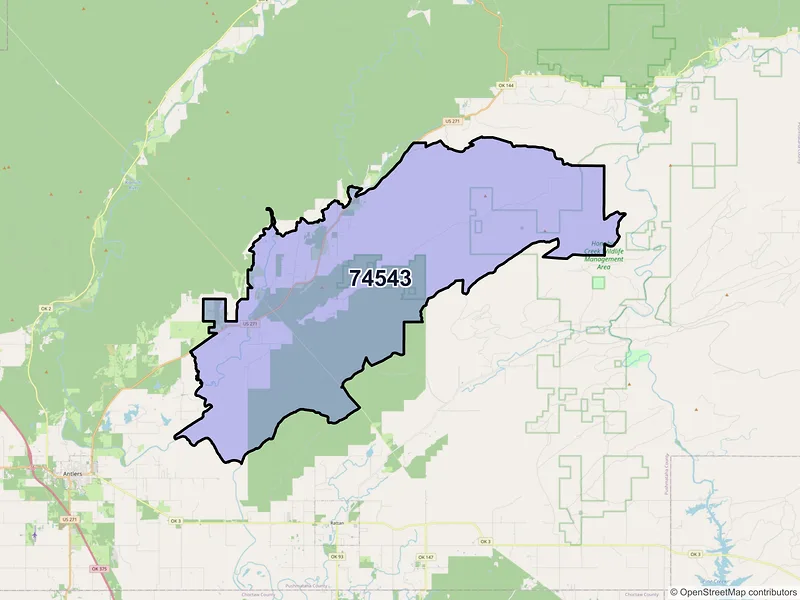 Map of ZIP Code 74543 — Finley, OK