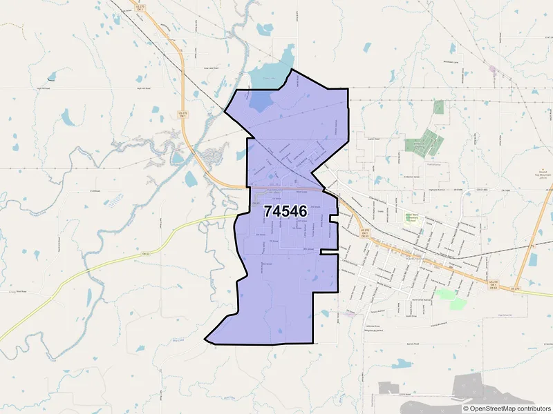 Map of Haileyville, Oklahoma and ZIP codes