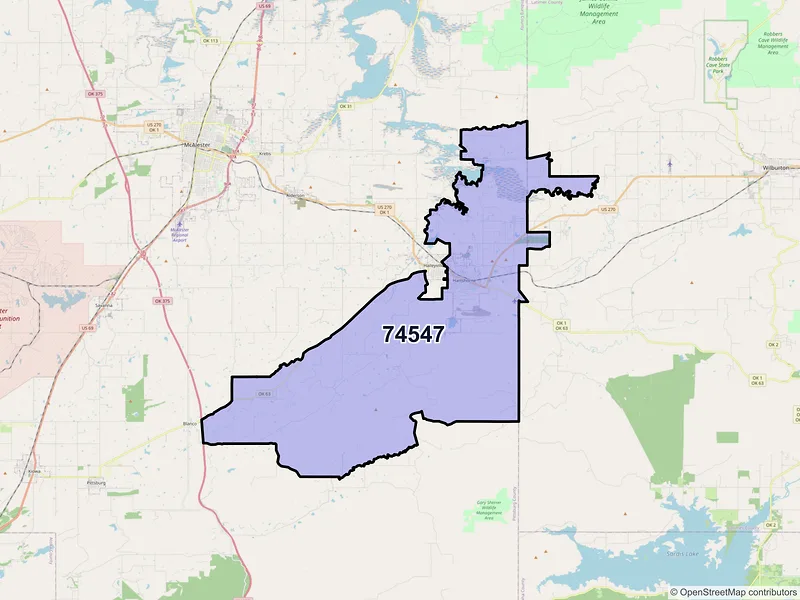 Map of ZIP Code 74547 — Hartshorne, OK