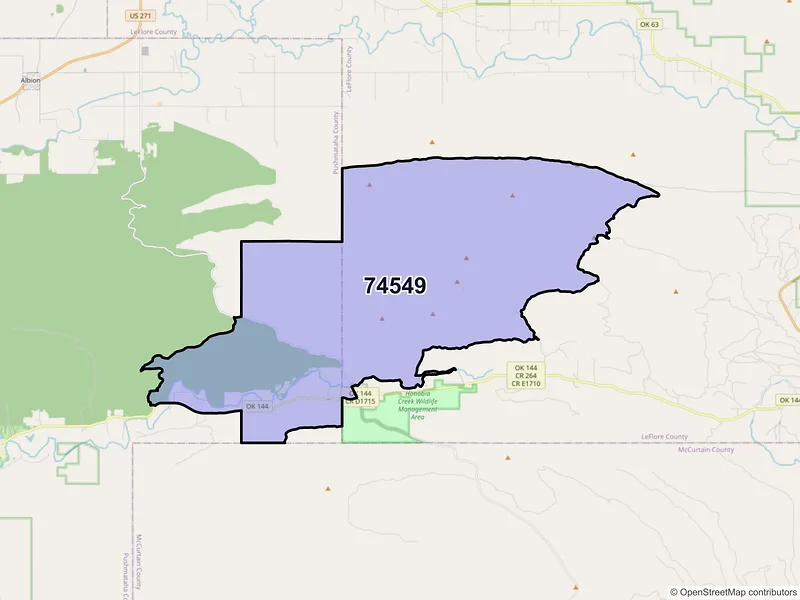 Map of ZIP Code 74549 — Honobia, OK