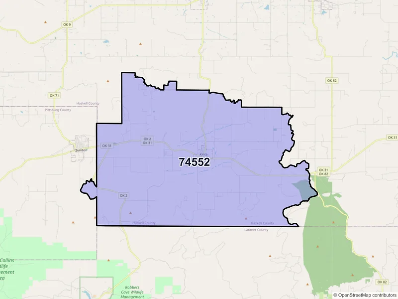 Map of Kinta, Oklahoma and ZIP codes