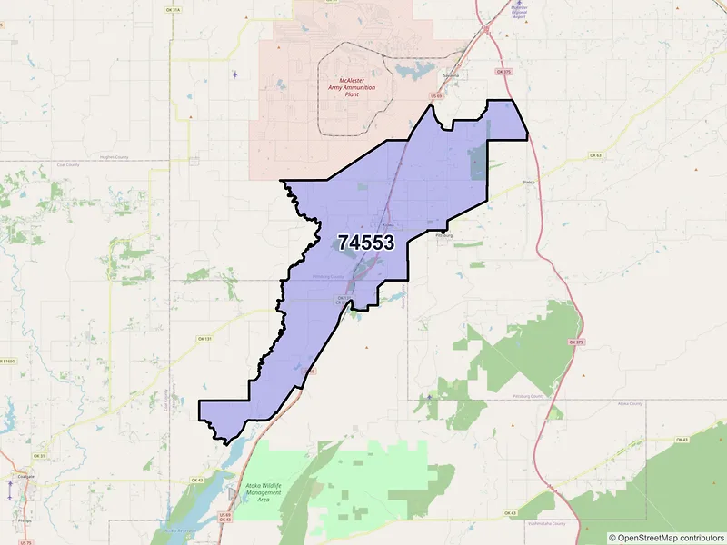 Map of ZIP Code 74553 — Kiowa, OK
