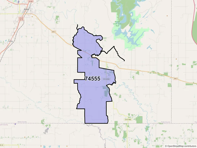 Map of Lane, Oklahoma and ZIP codes