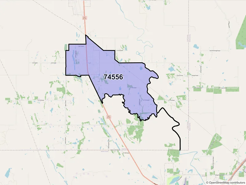 Map of Lehigh, Oklahoma and ZIP codes