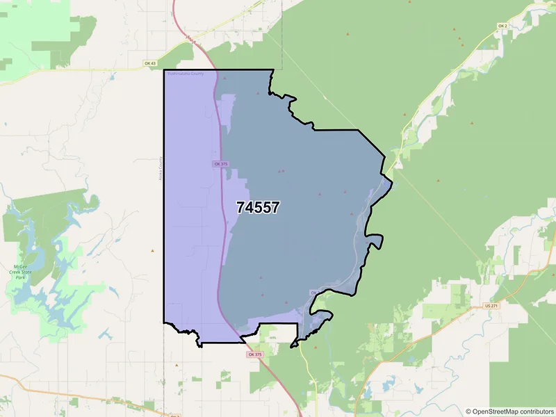 Map of ZIP Code 74557 — Moyers, OK