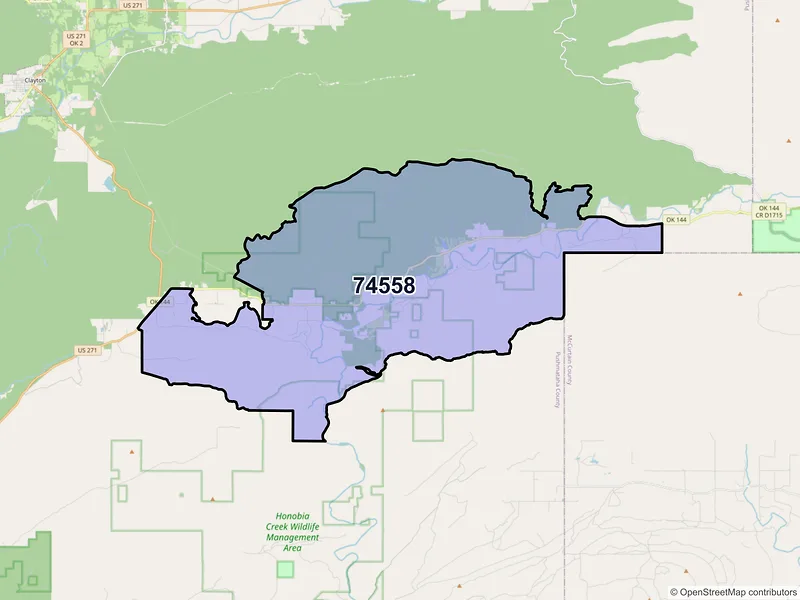 Map of ZIP Code 74558 — Nashoba, OK