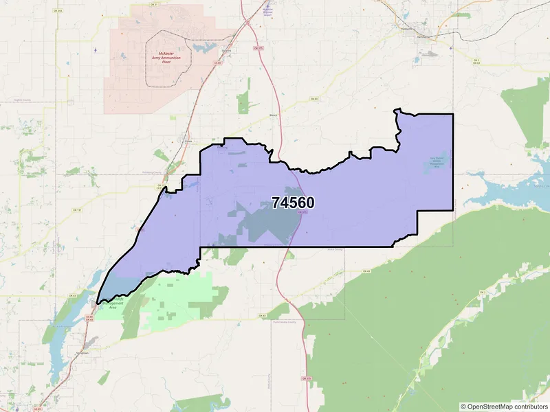 Map of ZIP Code 74560 — Pittsburg, OK