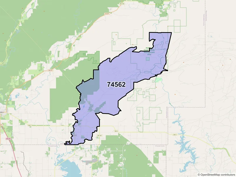 Map of ZIP Code 74562 — Rattan, OK