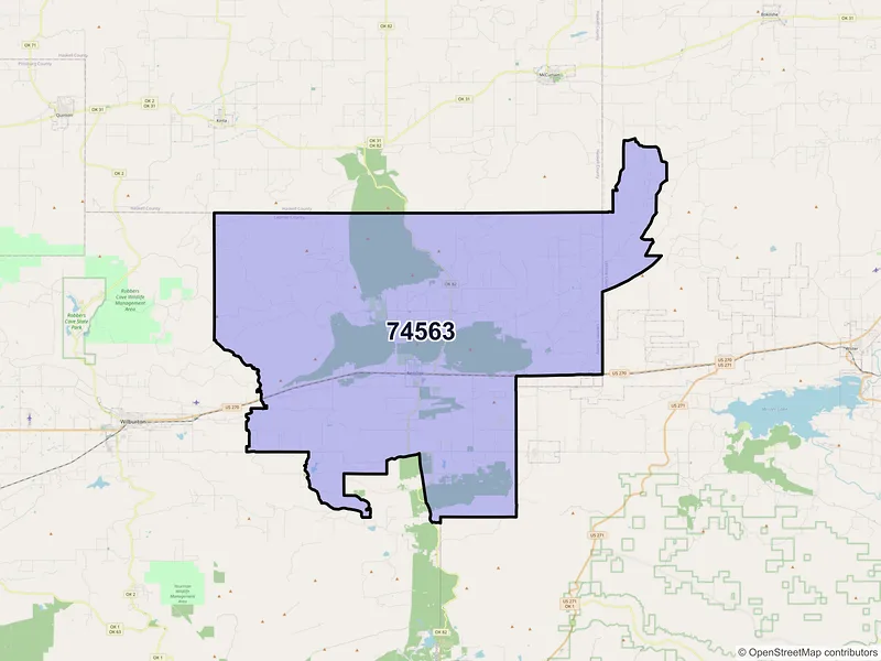 Map of ZIP Code 74563 — Red Oak, OK