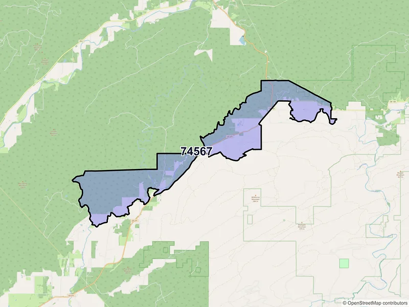 Map of ZIP Code 74567 — Snow, OK