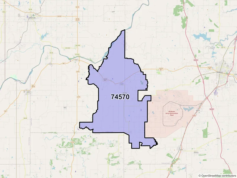 Map of ZIP Code 74570 — Stuart, OK