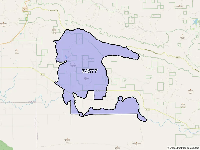 Map of ZIP Code 74577 — Whitesboro, OK