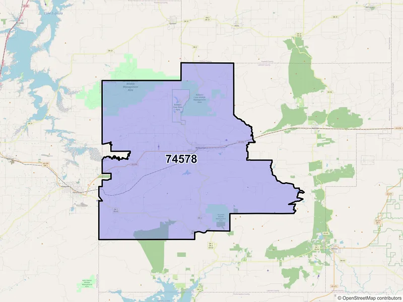 Map of ZIP Code 74578 — Wilburton, OK