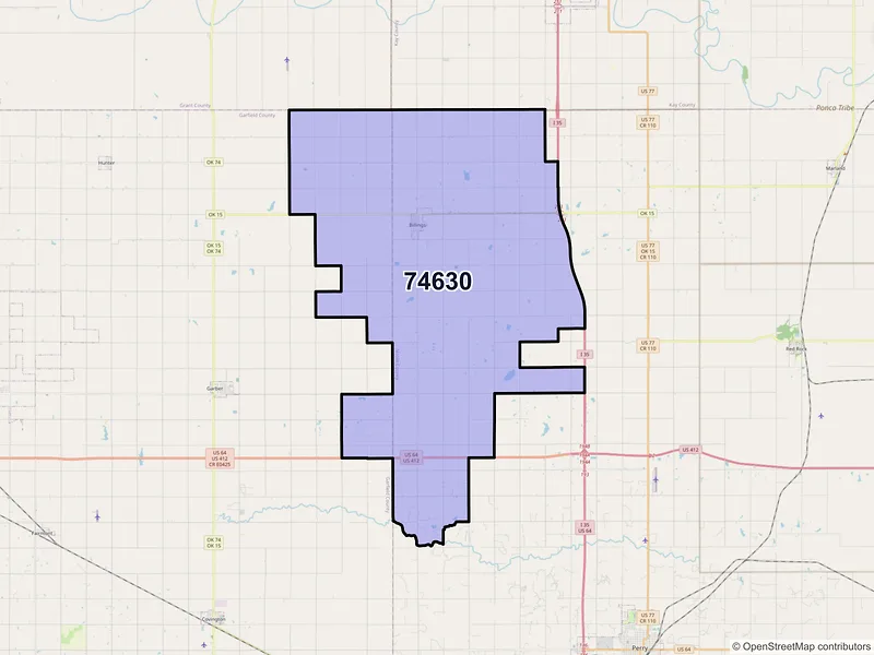 Map of ZIP Code 74630 — Billings, OK