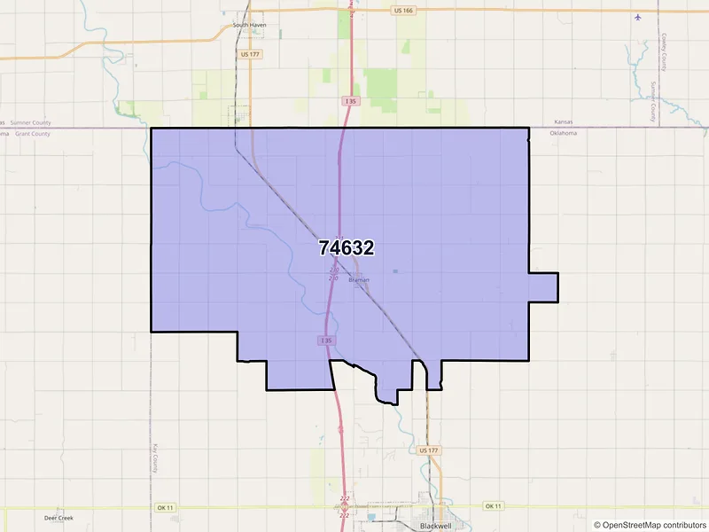 Map of ZIP Code 74632 — Braman, OK