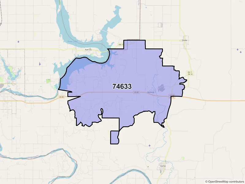 Map of ZIP Code 74633 — Burbank, OK