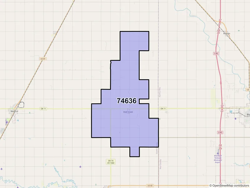 Map of ZIP Code 74636 — Deer Creek, OK
