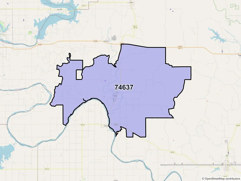 Map of Fairfax, Oklahoma and ZIP codes