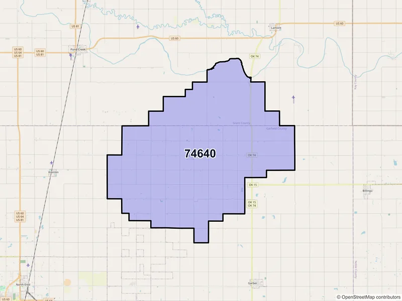 Map of ZIP Code 74640 — Hunter, OK