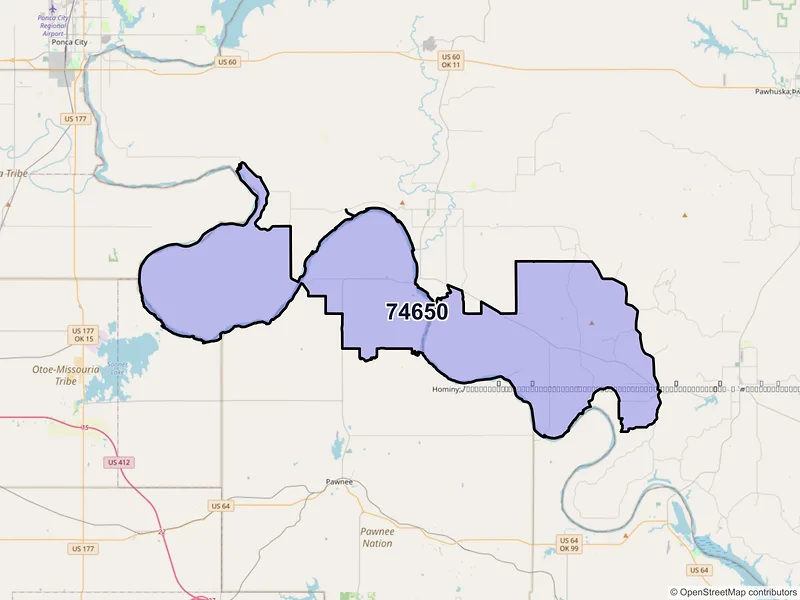 Map of ZIP Code 74650 — Ralston, OK