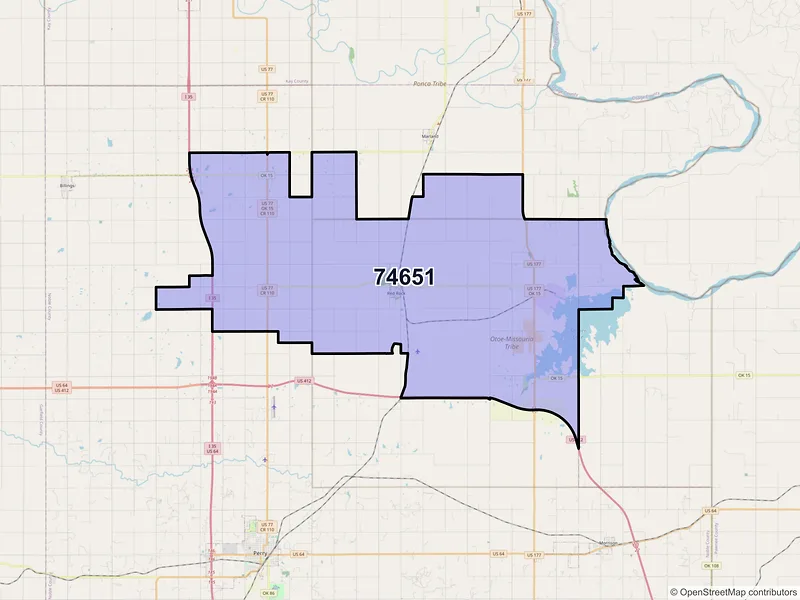 Map of ZIP Code 74651 — Red Rock, OK