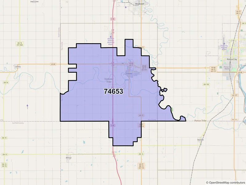 Map of ZIP Code 74653 — Tonkawa, OK