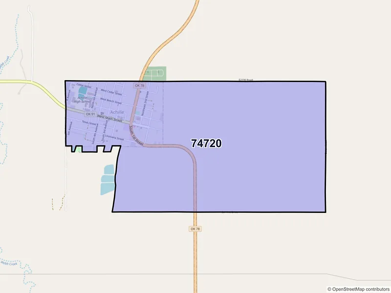 Map of Achille, Oklahoma and ZIP codes