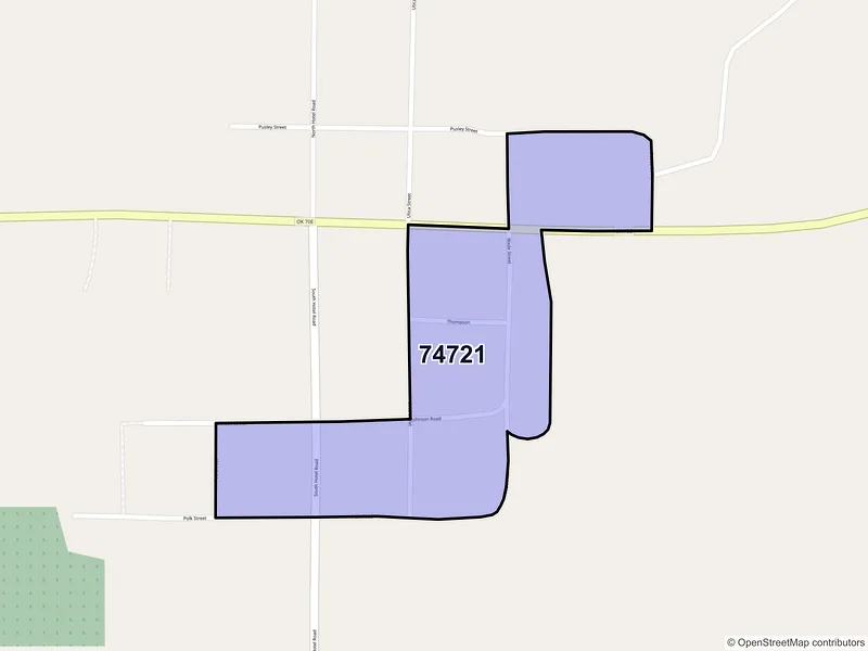 Map of Albany, Oklahoma and ZIP codes