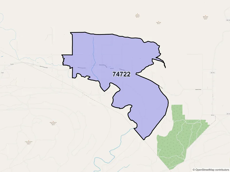 Map of Battiest, Oklahoma and ZIP codes