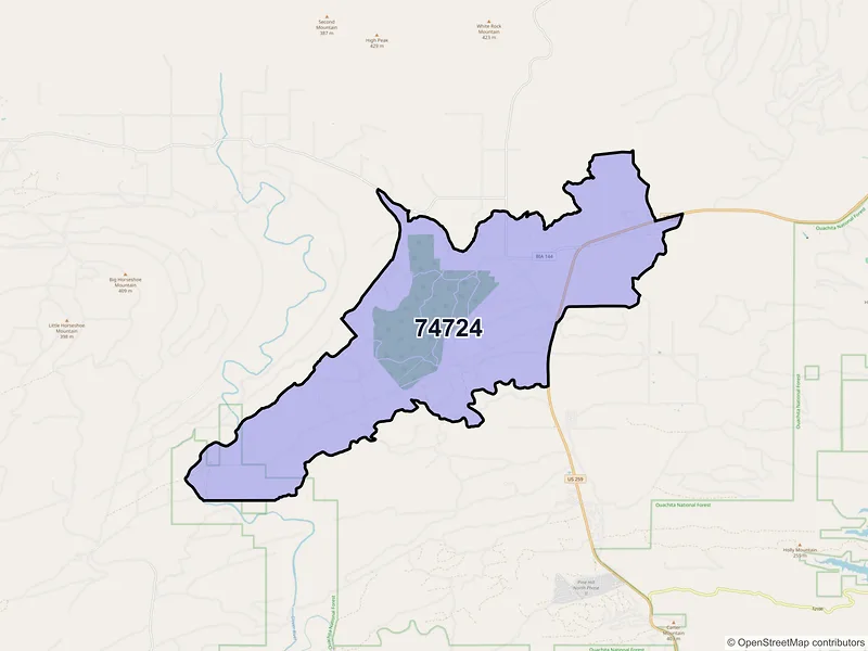 Map of ZIP Code 74724 — Bethel, OK
