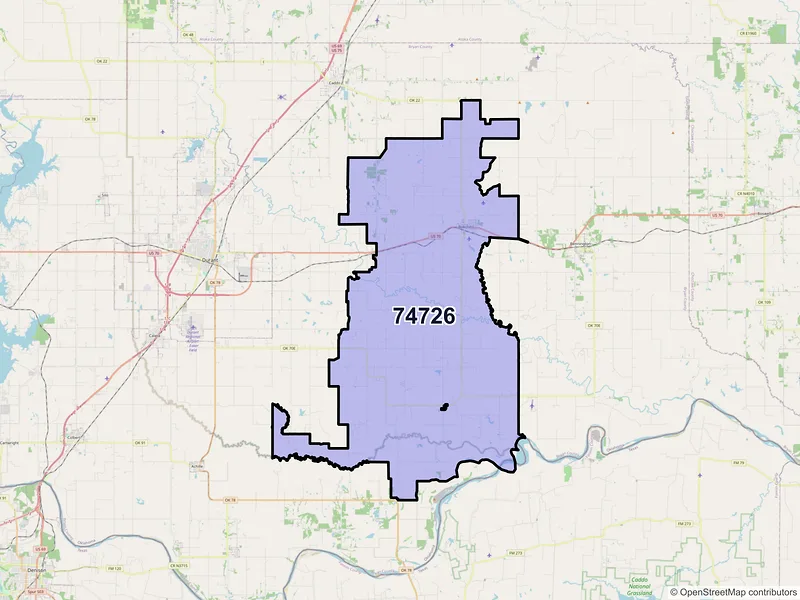 Map of ZIP Code 74726 — Bokchito, OK