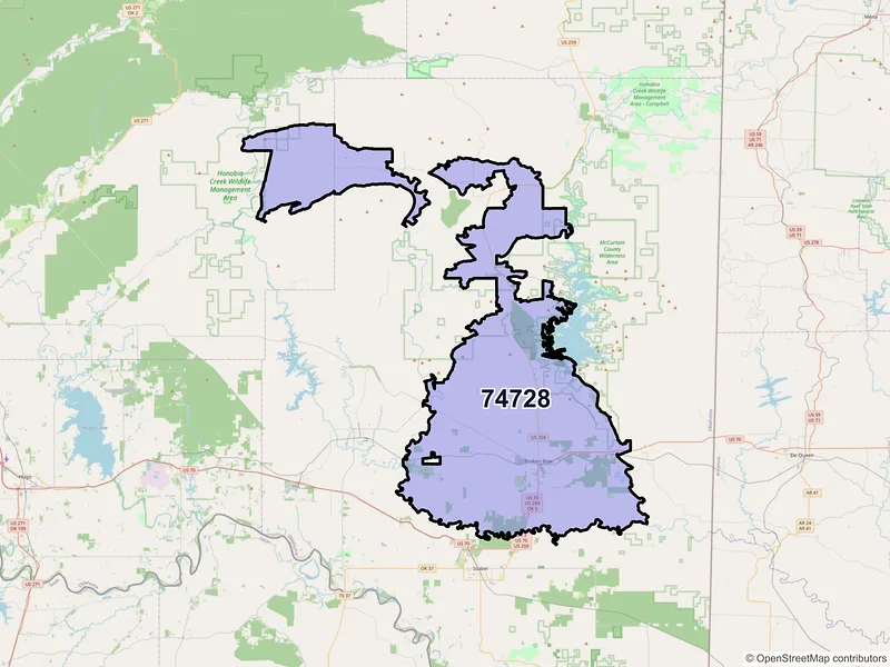 Map of ZIP Code 74728 — Broken Bow, OK