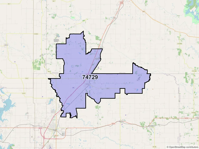 Map of ZIP Code 74729 — Caddo, OK