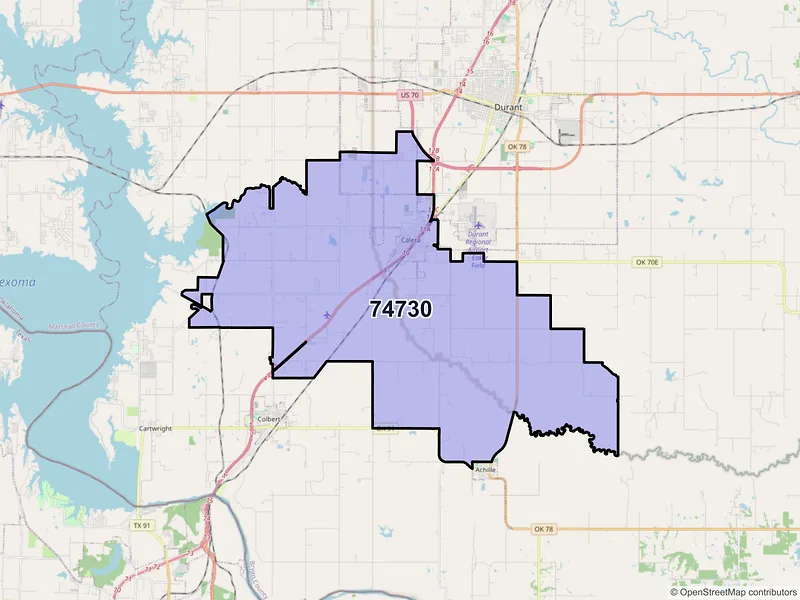 Map of ZIP Code 74730 — Calera, OK