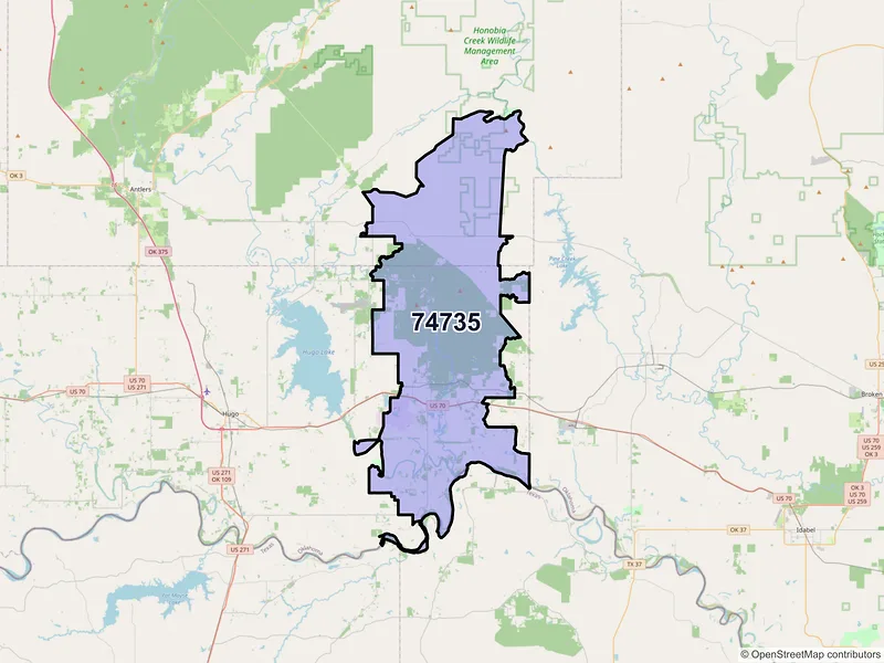 Map of ZIP Code 74735 — Fort Towson, OK