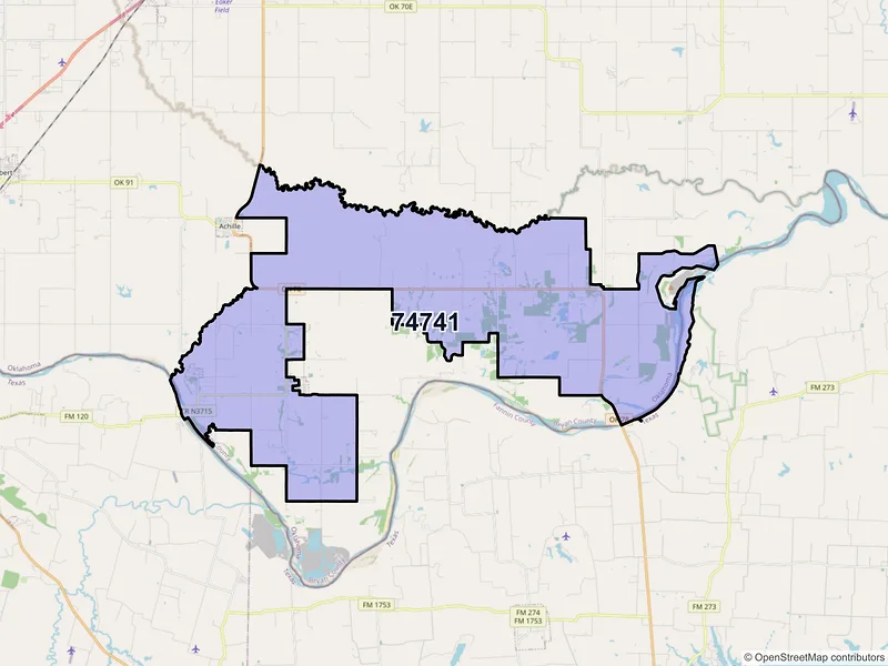 Map of ZIP Code 74741 — Hendrix, OK