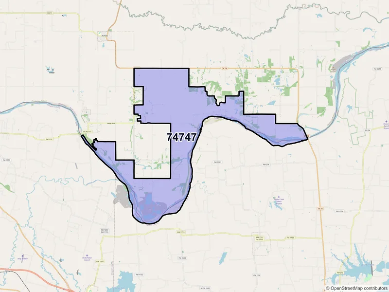 Map of Kemp, Oklahoma and ZIP codes