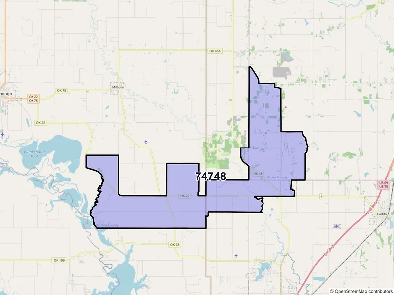 Map of ZIP Code 74748 — Kenefic, OK