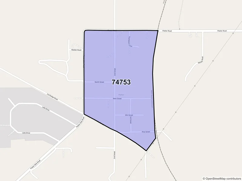Map of Platter, Oklahoma and ZIP codes