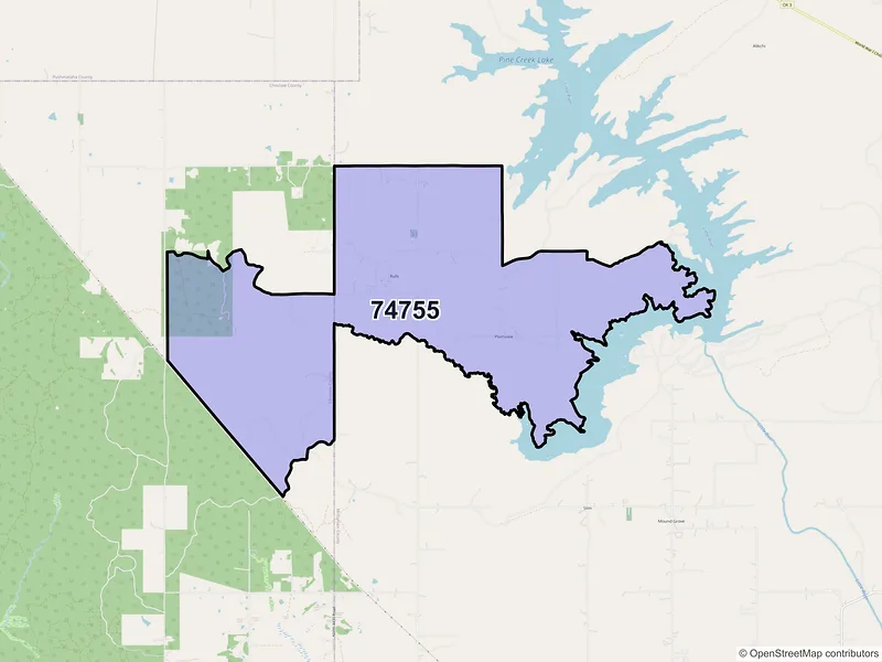 Map of ZIP Code 74755 — Rufe, OK