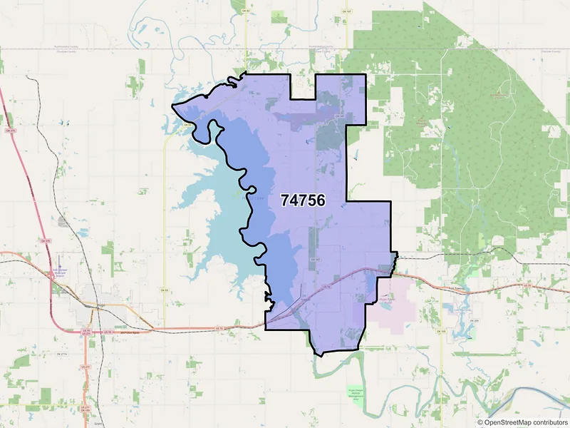 Map of ZIP Code 74756 — Sawyer, OK