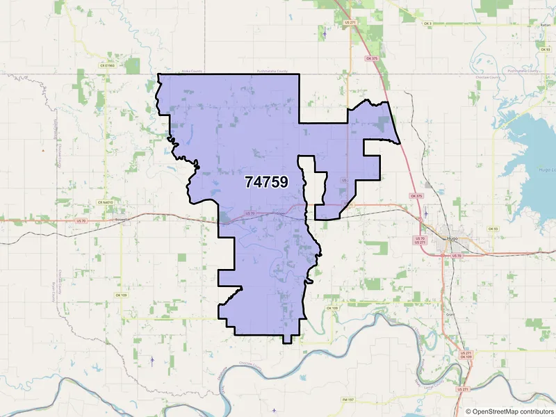 Map of ZIP Code 74759 — Soper, OK