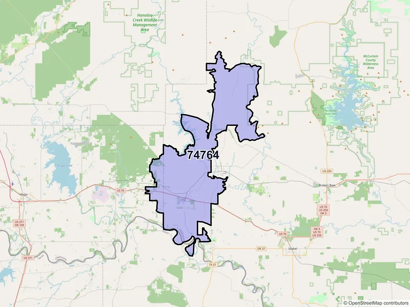 Map of ZIP Code 74764 — Valliant, OK