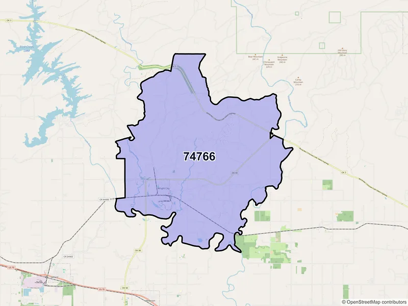 Map of ZIP Code 74766 — Wright City, OK