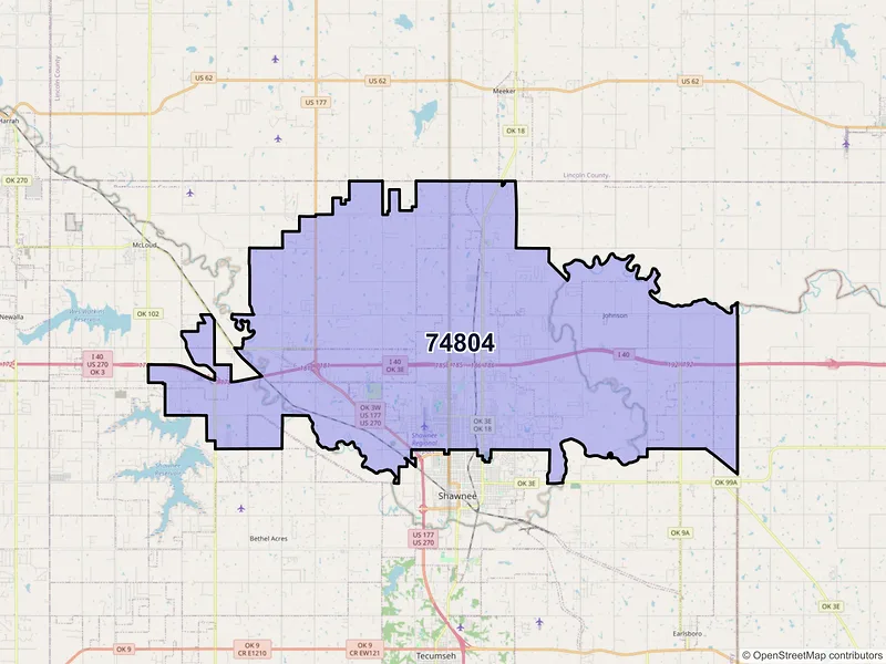 Map of ZIP Code 74804 — Shawnee, OK